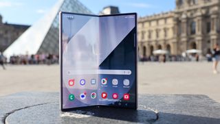 Samsung Galaxy Z Fold 6 in Paris in front of the Louvre pyramid