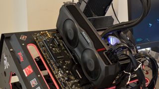 An AMD Radeon RX 7800 XT on a table