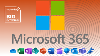 Microsoft 365 product logos on an orange background