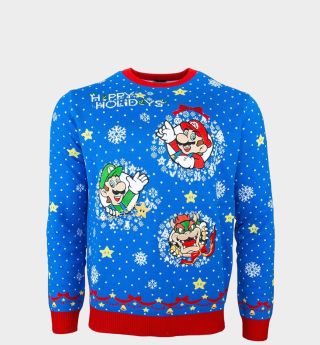 Super Mario Ugly Christmas Jumper on a plain background