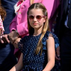 Princess Charlotte of Wales court-side of Centre Court during the men's final on day fourteen of the Wimbledon Tennis Championships at the All England Lawn Tennis and Croquet Club on July 14, 2024 in London, England. 