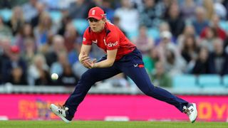 Heather Knight of England fields the ball during the 4th Women's Vitality IT20 match between England and New Zealand at the Kia Oval on July 13, 2024 in London