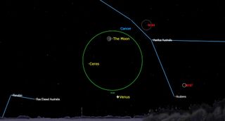 astronomical diagram showing the moon, venus and other bright stars