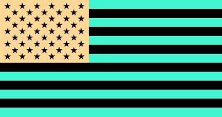 American flag with green and black stripes, black stars and orange behind the stars