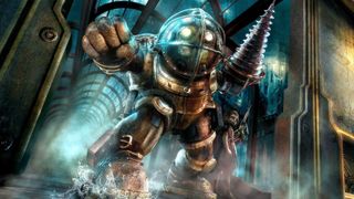 Cover of the first &quot;Bioshock&quot; game with the Big Daddy and Little Sister