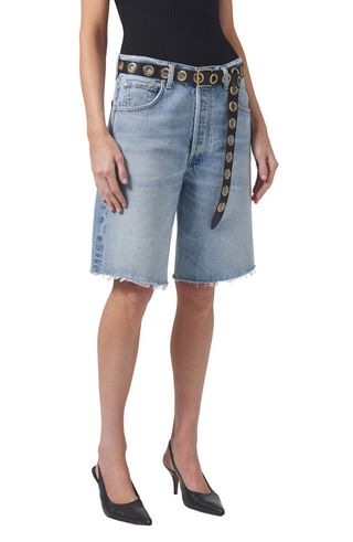 Ayla High Waist Baggy Long Denim Shorts