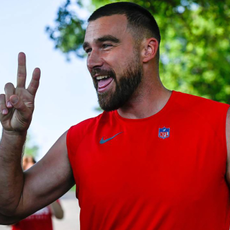 Kansas City Chiefs tight end Travis Kelce greets fans during training camp at Missouri Western State University in St. Joseph, Missouri.