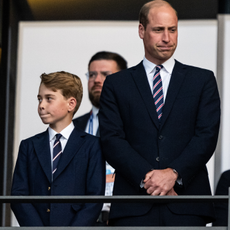 Prince William, Prince of Wales and his son Prince George (L) prior to the UEFA EURO 2024 final match between Spain and England at Olympiastadion on July 14, 2024 in Berlin, Germany.