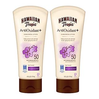 Hawaiian Tropic Skin Defense Sunscreen Lotion Spf 50, 6oz | Spf 50 Sunscreen Lotion With Green Tea Extract, Sunscreen Body Lotion, Oxybenzone Free Sunscreen, 6oz Each Twin Pack