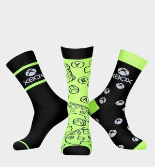 Three Xbox socks on a plain background