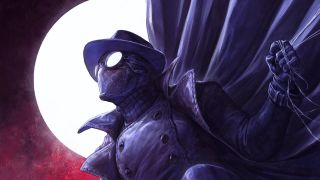 Marvel Comics artwork of Spider-Man Noir backlit by full moon