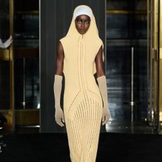 A yellow knit dress on the runway at Luar's Spring 2025 New York Fashion Week runway show.