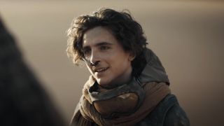 Timothee Chalamet looking self assured in the desert in Dune: Part Two.