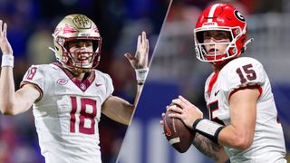  Florida State Seminoles quarterback Tate Rodemaker (18) / Carson Beck #15 of the Georgia Bulldogs