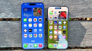 iPhone 15 Pro Max and 15 Pro shown in hand