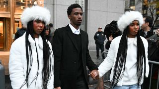 King Combs and twins Jessie and D'Lila Combs hold hands at court appearance for Diddy's upcoming trial, 2024.