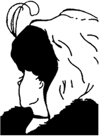 a black and white line drawing of what appears to be both a young woman looking away and an older woman looking forward