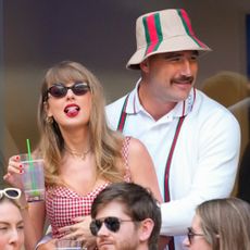 Taylor Swift and Travis Kelce are seen at the Men's Final between Fritz and Sinner at the 2024 US Open Tennis Championships on September 08, 2024 in New York City. 