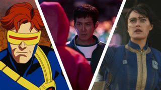 A collage image showing pictures from X-Men 97, Squid Game season 2, and Fallout season 1