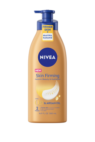 Nivea Skin Firming Melanin Beauty & Hydration Body Lotion with Q10 on a white background