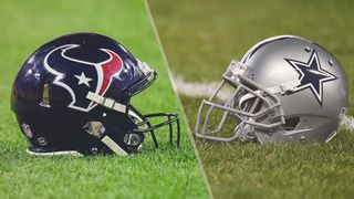 TG_Texans vs Cowboys live stream NFL — Houston Texans and Dallas Cowboys helmets on a field