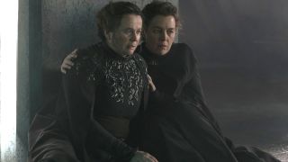 Emily Watson and Olivia Williams huddled together in concern in Dune Prophecy S1 E6 - "The High-Handed Enemy."