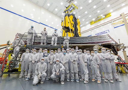 Webb Telescope workers wearing bunny suits