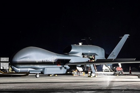 aircraft being serviced at night