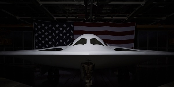 B-21 bomber in hangar