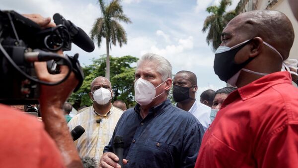 Presidente cubano Miguel Díaz-Canel em meio aos protestos em Cuba, 11 de julho de 2021 - Sputnik Brasil