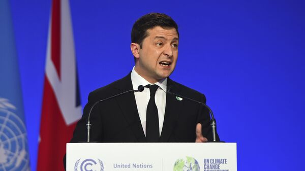 Presidente da Ucrânia, Vladimir Zelensky, durante seu discurso na abertura da cúpula do clima das Nações Unidas de 2021 (COP26), em Glasgow, na Escócia, em 1º de novembro - Sputnik Brasil