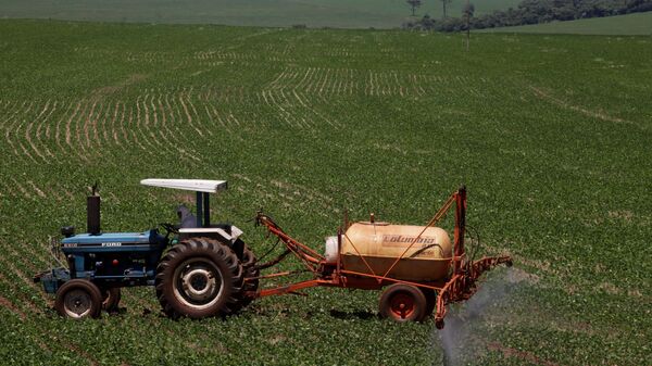 Trator joga fertilizantes em plantação de soja em Campo Mourão, no centro-oeste do Paraná, em 27 de novembro de 2021 - Sputnik Brasil