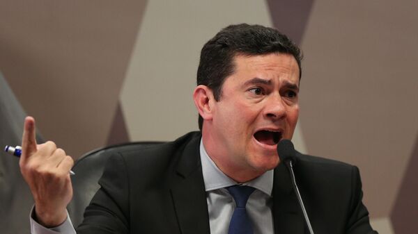 Sergio Moro, então ministro da Justiça, em depoimento na Comissão de Constituição e Justiça (CCJ) do Senado Federal, em Brasília (DF), sobre o vazamento de conversas com Deltan Dallagnol, então procurador e então chefe da força-tarefa da Lava Jato em Curitiba, em 19 de junho de 2019 - Sputnik Brasil