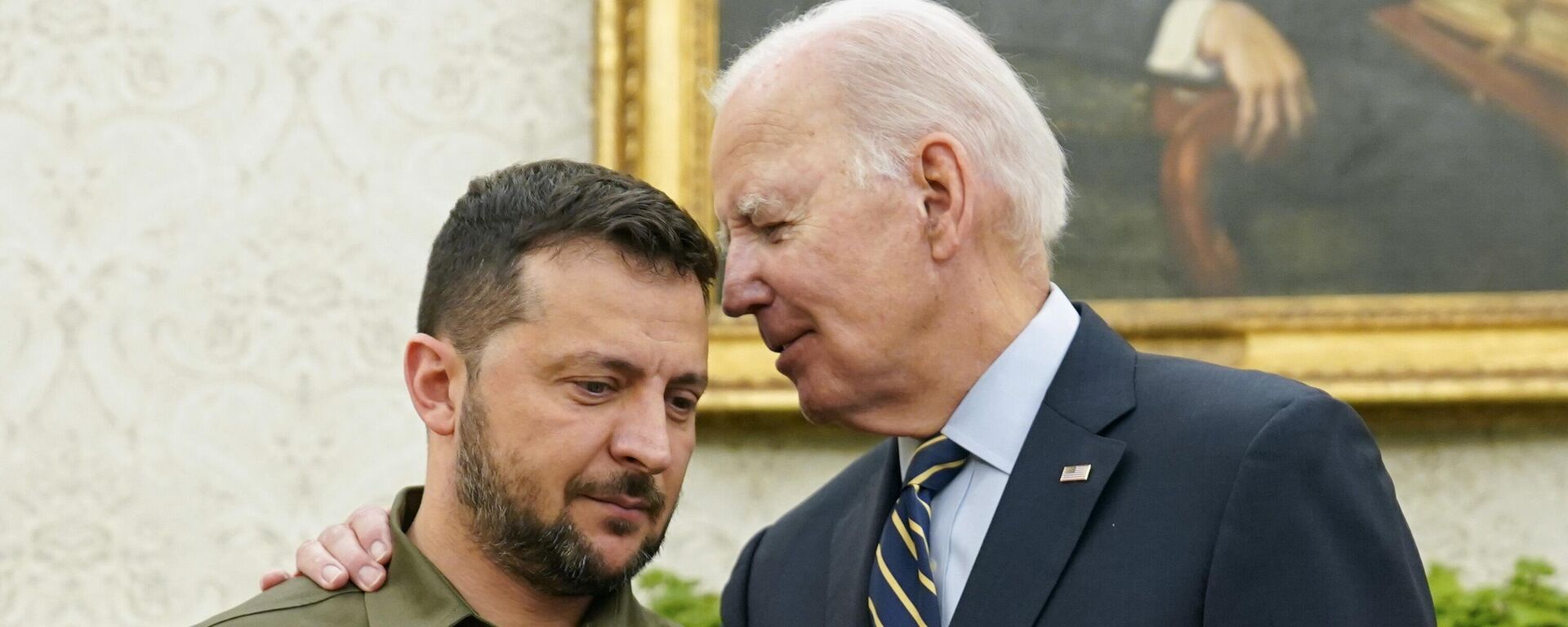 O presidente Joe Biden se encontra com o presidente ucraniano, Vladimir Zelensky, no Salão Oval da Casa Branca. Washington, D.C., EUA, 21 de setembro de 2023 - Sputnik Brasil, 1920, 05.02.2024