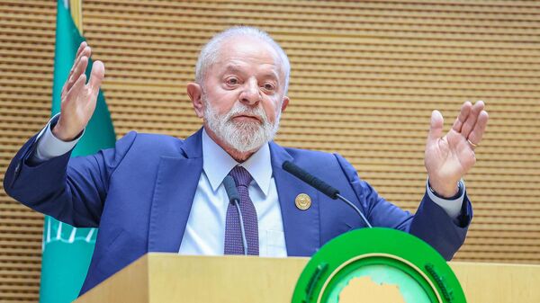 Presidente do Brasil, Luiz Inácio Lula da Silva durante a cerimônia de abertura da 37ª Cúpula da União Africana, na sede da organização. Adis Abeba, Etiópia, 16 de fevereiro de 2024 - Sputnik Brasil