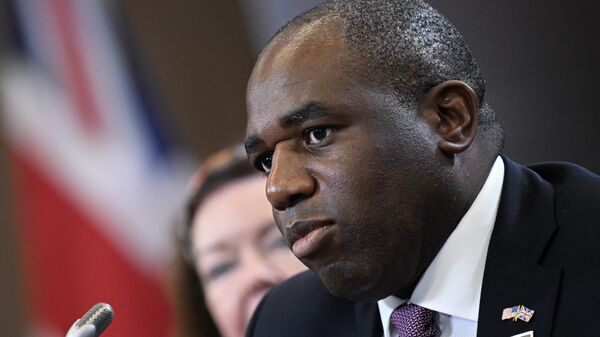 O ministro de Relações Exteriores britânico, David Lammy, fala durante uma reunião com o secretário de Estado dos EUA, Antony Blinken, à margem da Cúpula da OTAN, no Centro de Convenções Walter E. Washington, em Washington, DC, 10 de julho de 2024 - Sputnik Brasil