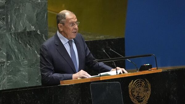 Sergei Lavrov discursa na 79ª sessão da Assembleia Geral das Nações Unidas, em Nova York. EUA, 28 de setembro de 2024 - Sputnik Brasil