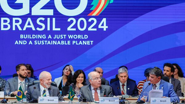 Lula durante a sessão de abertura da Reunião Ministerial da Força-Tarefa do G20 para o Estabelecimento de uma Aliança Global contra a Fome e a Pobreza, na sede da ONG Ação da Cidadania, no Rio de Janeiro. Brasil, 23 de julho de 2024 - Sputnik Brasil