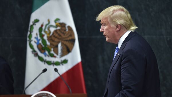 US presidential candidate Donald Trump leaves after a joint press conference with Mexican President Enrique Pena Nieto (out of frame) in Mexico City on August 31, 2016. - Sputnik Brasil