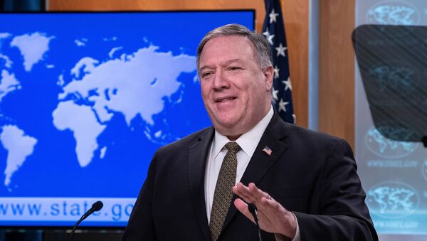 Secretário de Estado dos EUA, Mike Pompeo, durante coletiva de imprensa em Washington (imagem referencial) - Sputnik Brasil