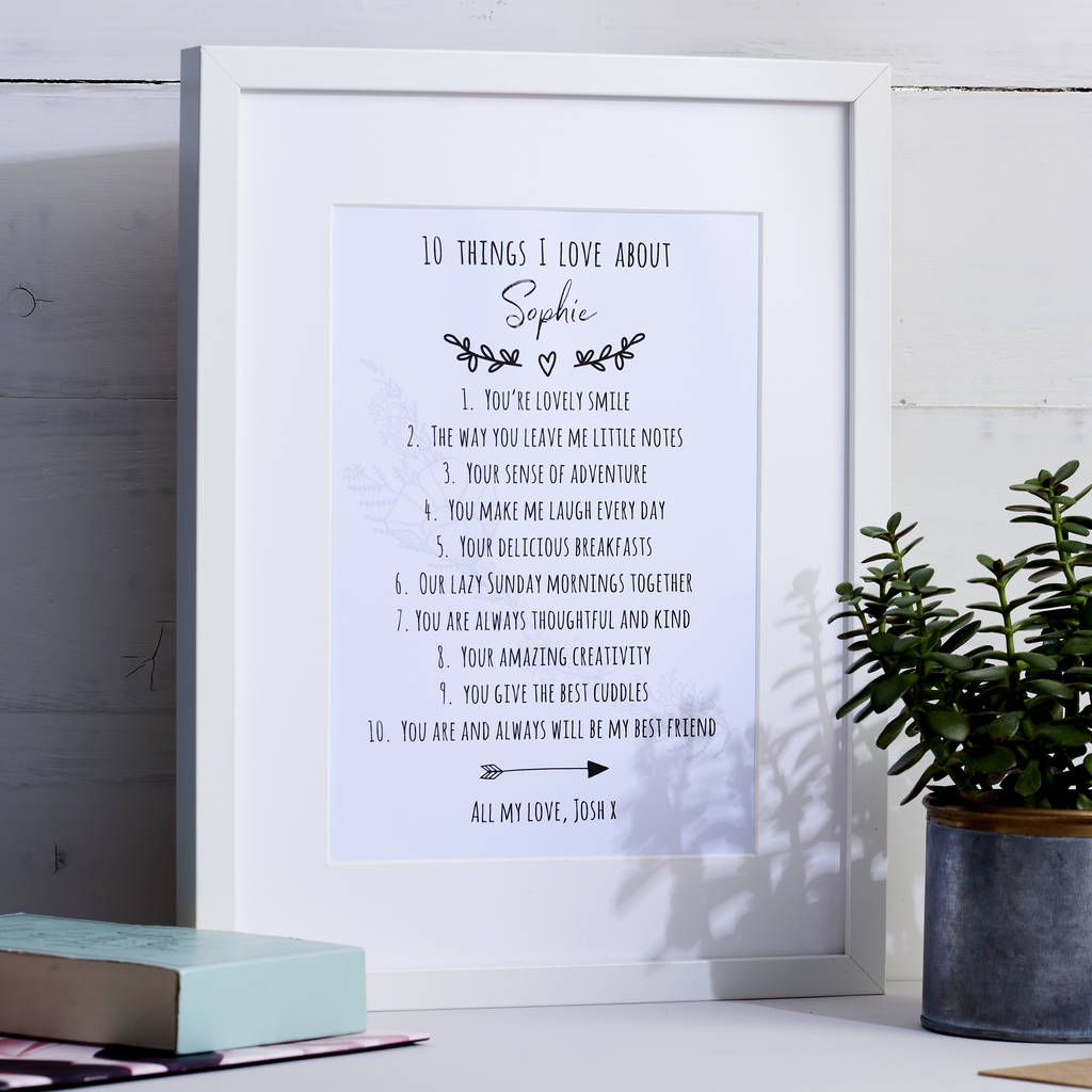 Personalised Ten Things I Love About You Print By Posh Totty Designs