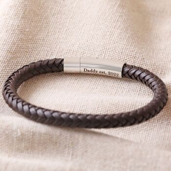 Men's Personalised Engraved Polished Leather Bracelet, 4 of 10