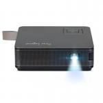 The Acer Projectors - Multimedia Acer AOpen PV12a DLP 200 ANSI Lumens 854 x 480 Pixels WVGA Wireless Bluetooth Projector is a sleek and modern device that features a compact design and striking black color. On the front, you can see the bright LED light that projects images up to 200 ANSI lumens, providing clear and vibrant visuals. The top of the projector houses control buttons for easy navigation, while the sides feature various ports for connectivity options. The back showcases a built-in speaker and a ventilation system for optimal performance. Overall, this projector offers a seamless and high-quality viewing experience for your multimedia needs.