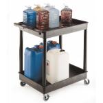 Super Strength Multi Purpose Trolley; 2 Storage Trays; 920 x 640 x 960; Swivel (x2 Braked)Castors; Polyethylene; 175kg; Black GI237L