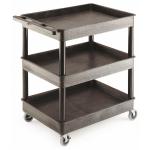 Super Strength Multi Purpose Trolley; 3 Storage Trays; 920 x 640 x 975; Swivel (x2 Braked)Castors; Polyethylene; 175kg; Black GI337L