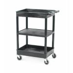 Super Strength Multi Purpose Trolley; Top  Middle Flat Shelf; Swivel (x2 Braked)Castors; Polyethylene; 150kg; Black GI645L