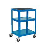 Adjustable Height Trolley; 3 Shelf; Swivel (x2 Braked) Castors; Steel; 150kg; Blue GI942W_Blue