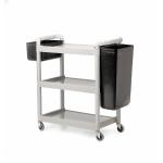 Large Shelf Trolley c/w 2 Hook-On Buckets; 3 Tier; Swivel Castors; Aluminium/Plastic; 120kg; Grey/Silver HI524Y&HI004Z