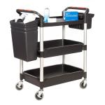 Proplaz Plus Trolley; 3 Deep Trays c/w Hook On Buckets; Swivel (x2 Braked)Castors; Anodised Aluminium/Plastic; 150kg; Black/Silver HIT32Y