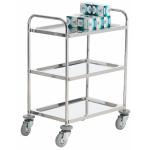 Shelf Trolley; 3 Shelf Trolley with Lip; Swivel Castors; Stainless Steel; 100kg; Silver SI203Y